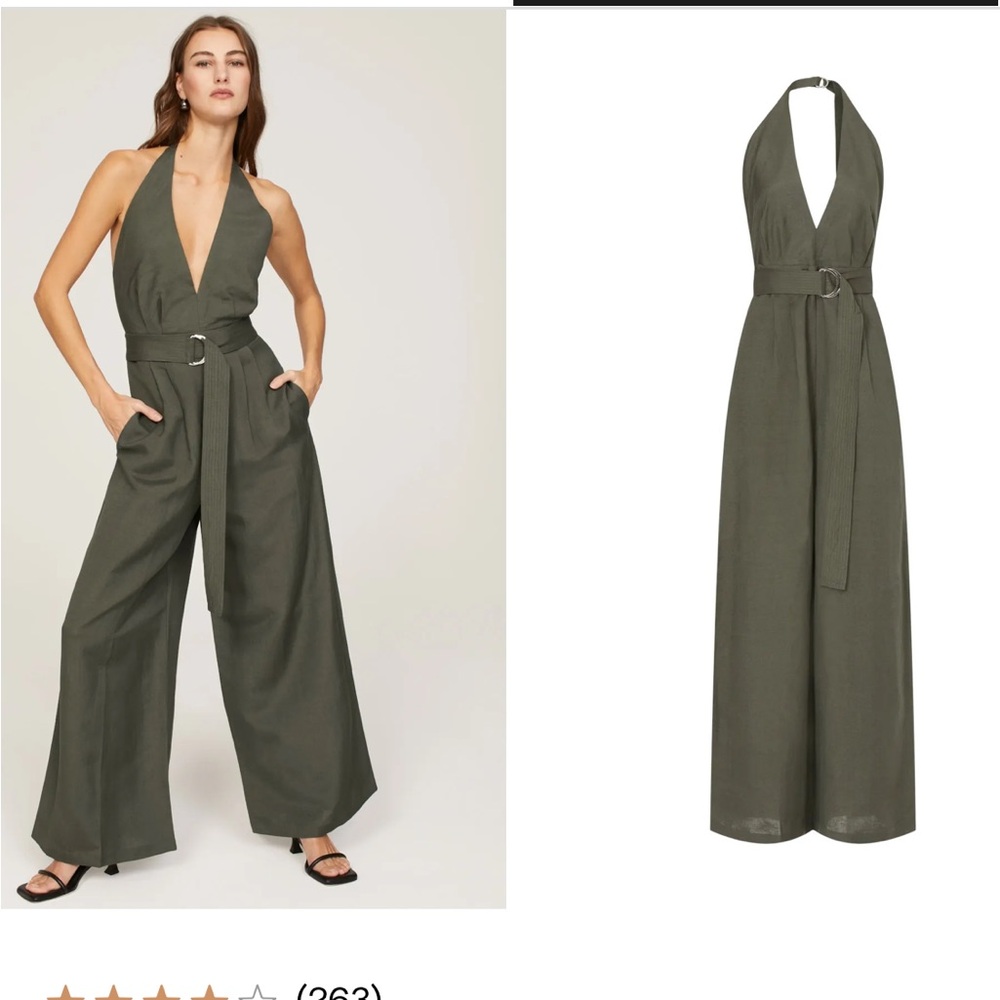 Adam Lippes Olive Halter Wide-Leg Jumpsuit